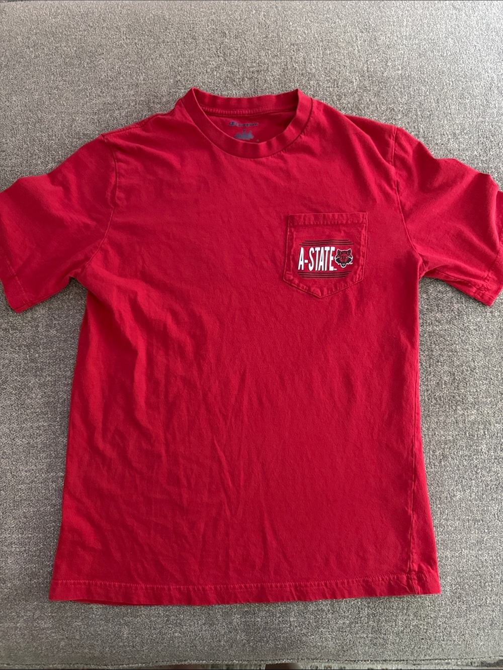 Champion Red Tee with Blue Script Logo